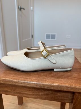 Franco Sarto Cream Mary Jane Flats with Gold Buckle